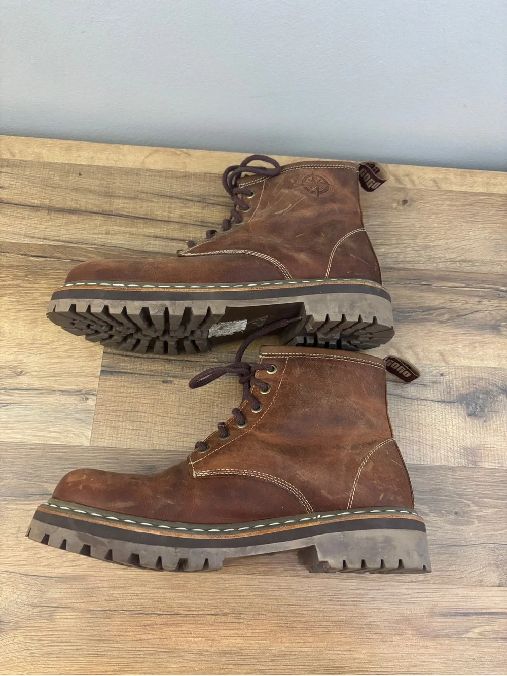 Joji & Co Craft & Explore Leather Lace Up Combat Chelsea Boots Brown Unisex